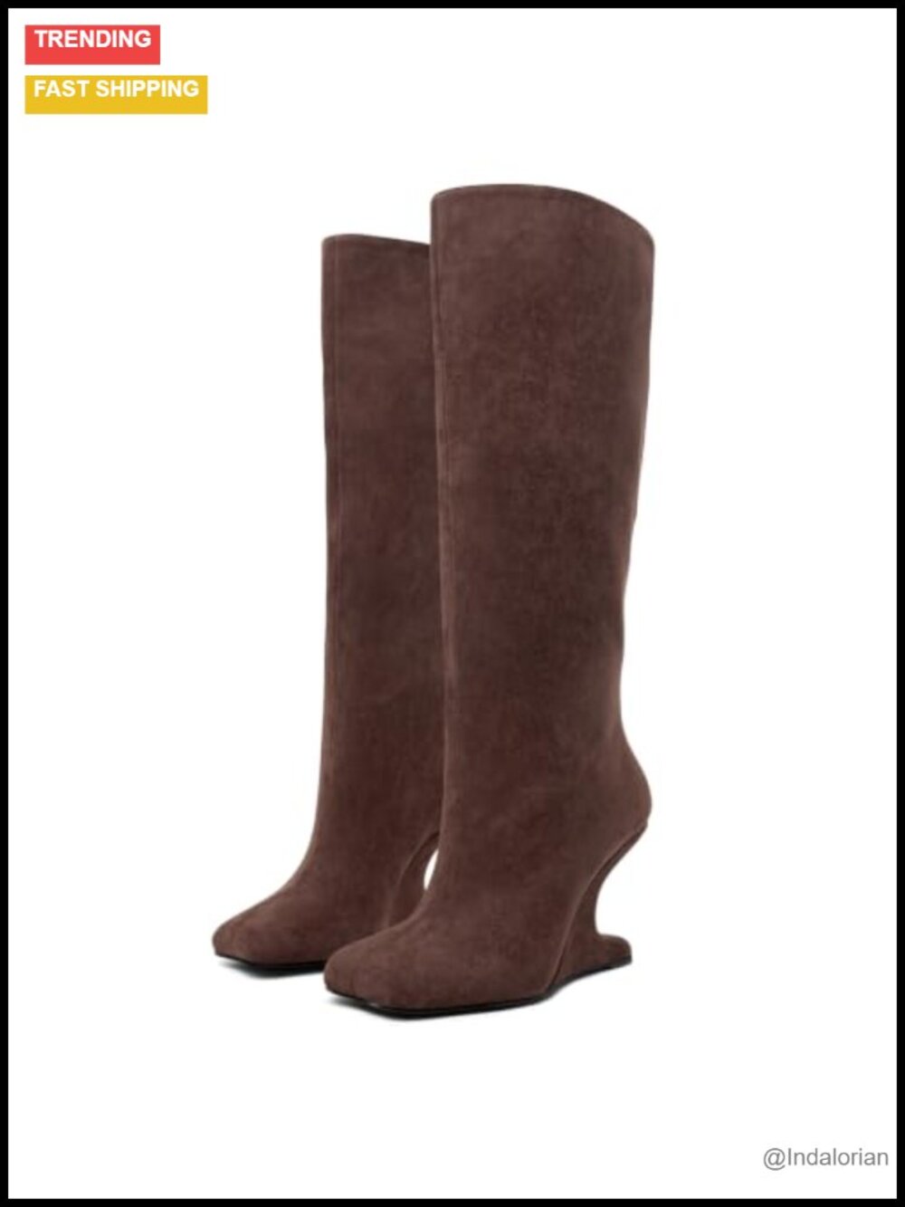 Wide Calf Knee High Boots Square Toe Wedge Heel Faux Leather